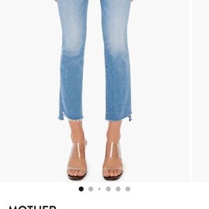 MOTHER Blue Cropped Jeans with Raw Hem